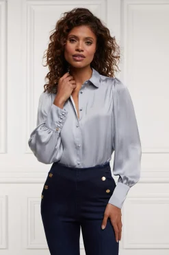 Holland Cooper Shirts & Blouses|The Date Night Edit-Isla Satin Shirt Silver Grey