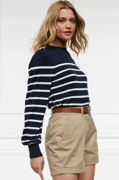 Holland Cooper Knitwear-Kelsie Crew Neck Knit Ink Navy Stripe