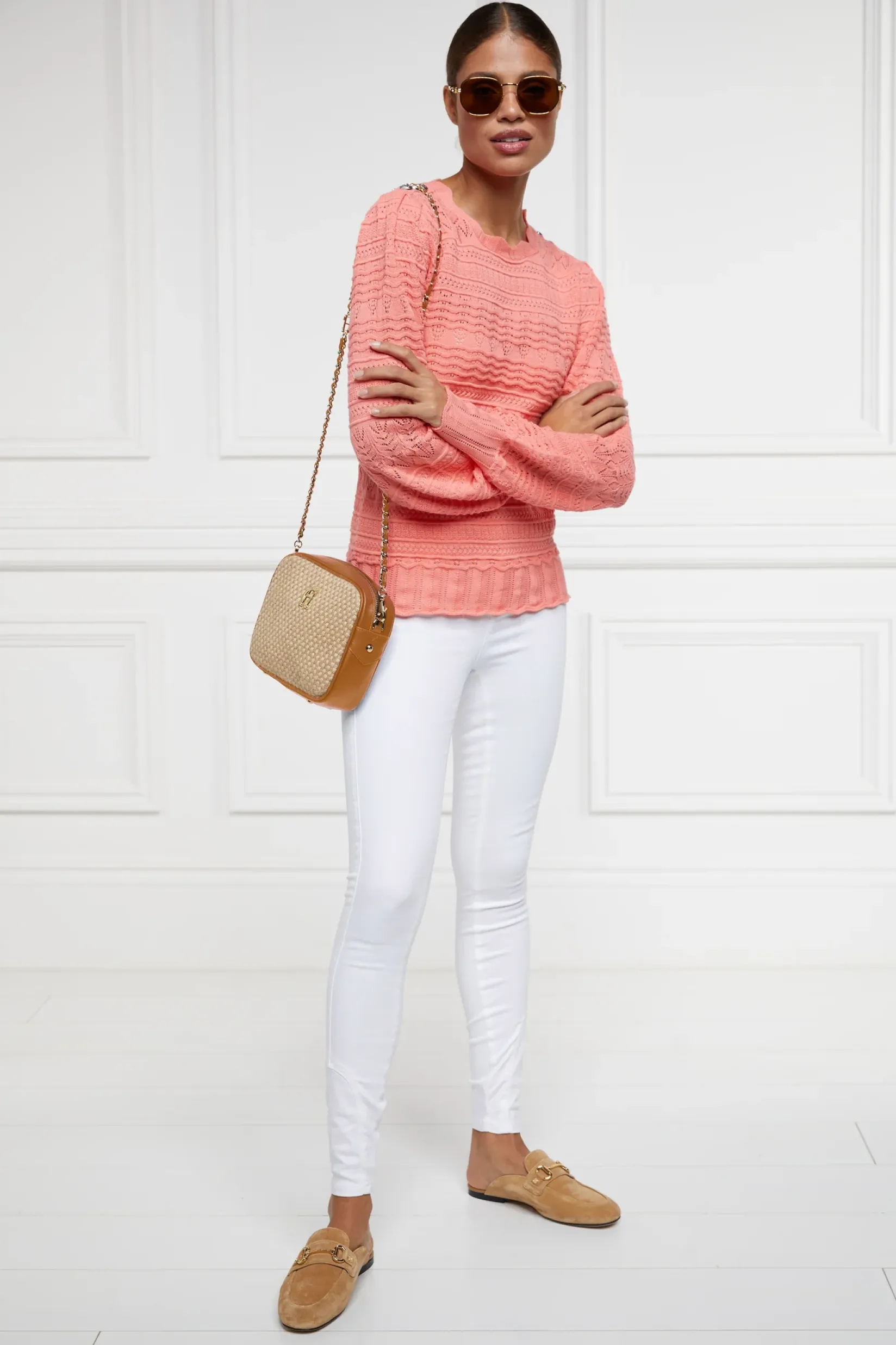 Holland Cooper Knitwear|Shop By Product-Kelsie Pointelle Knit Coral
