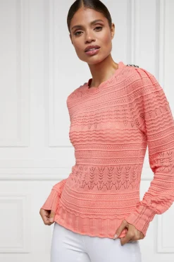 Holland Cooper Knitwear|Shop By Product-Kelsie Pointelle Knit Coral