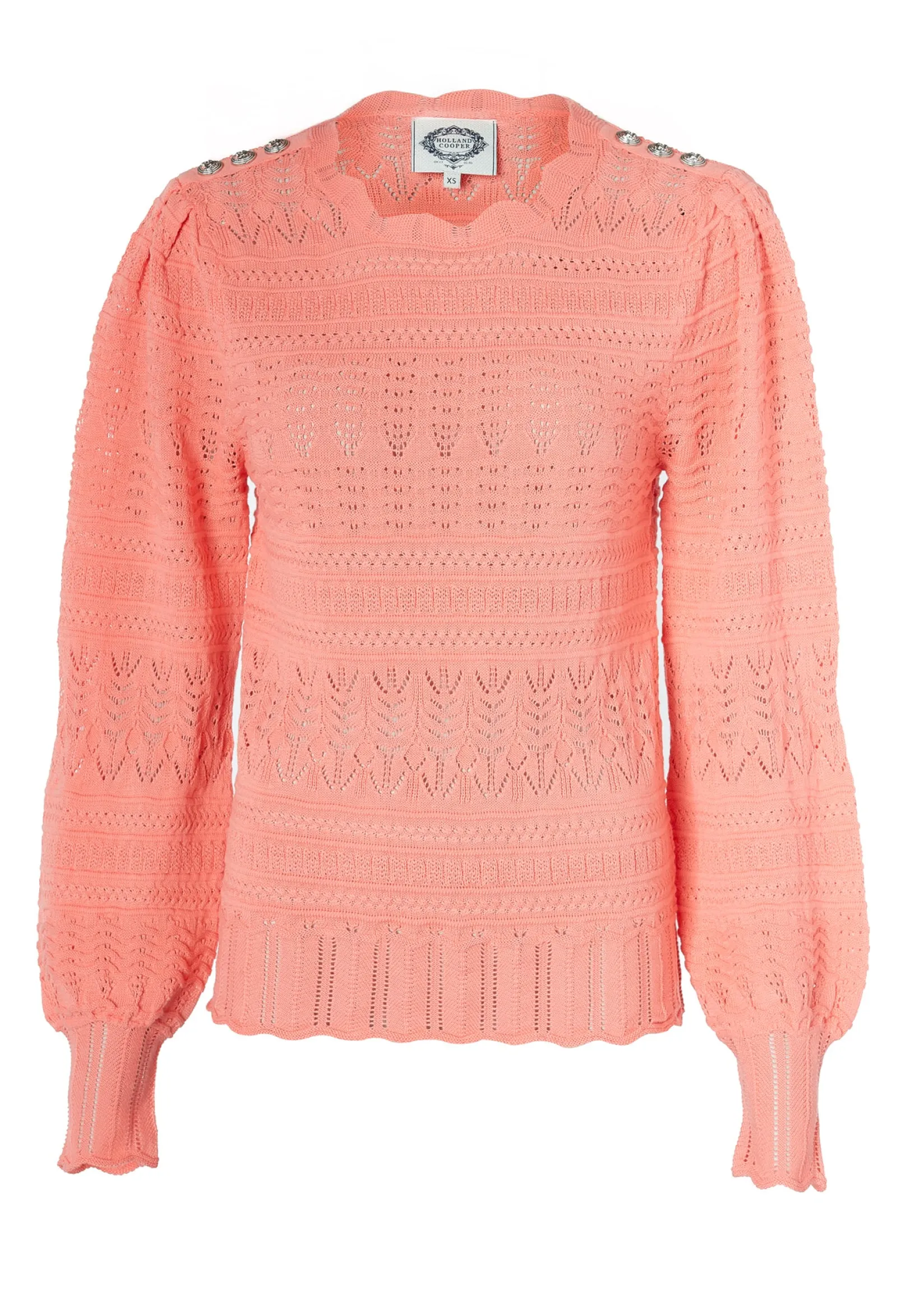 Holland Cooper Knitwear|Shop By Product-Kelsie Pointelle Knit Coral