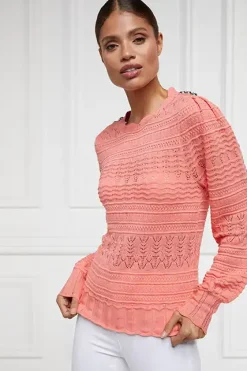 Holland Cooper Knitwear|Shop By Product-Kelsie Pointelle Knit Coral