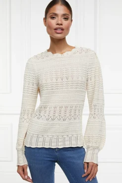 Holland Cooper Shop By Product|Knitwear-Kelsie Pointelle Knit Almond