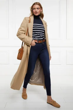 Holland Cooper Knitwear|Wardrobe Staples-Kelsie Roll Neck Knit Ink Navy Natural Stripe