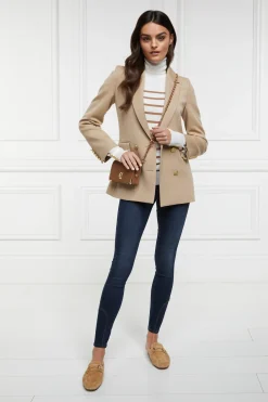 Holland Cooper Knitwear|Wardrobe Staples-Kelsie Roll Neck Knit Natural Camel Stripe