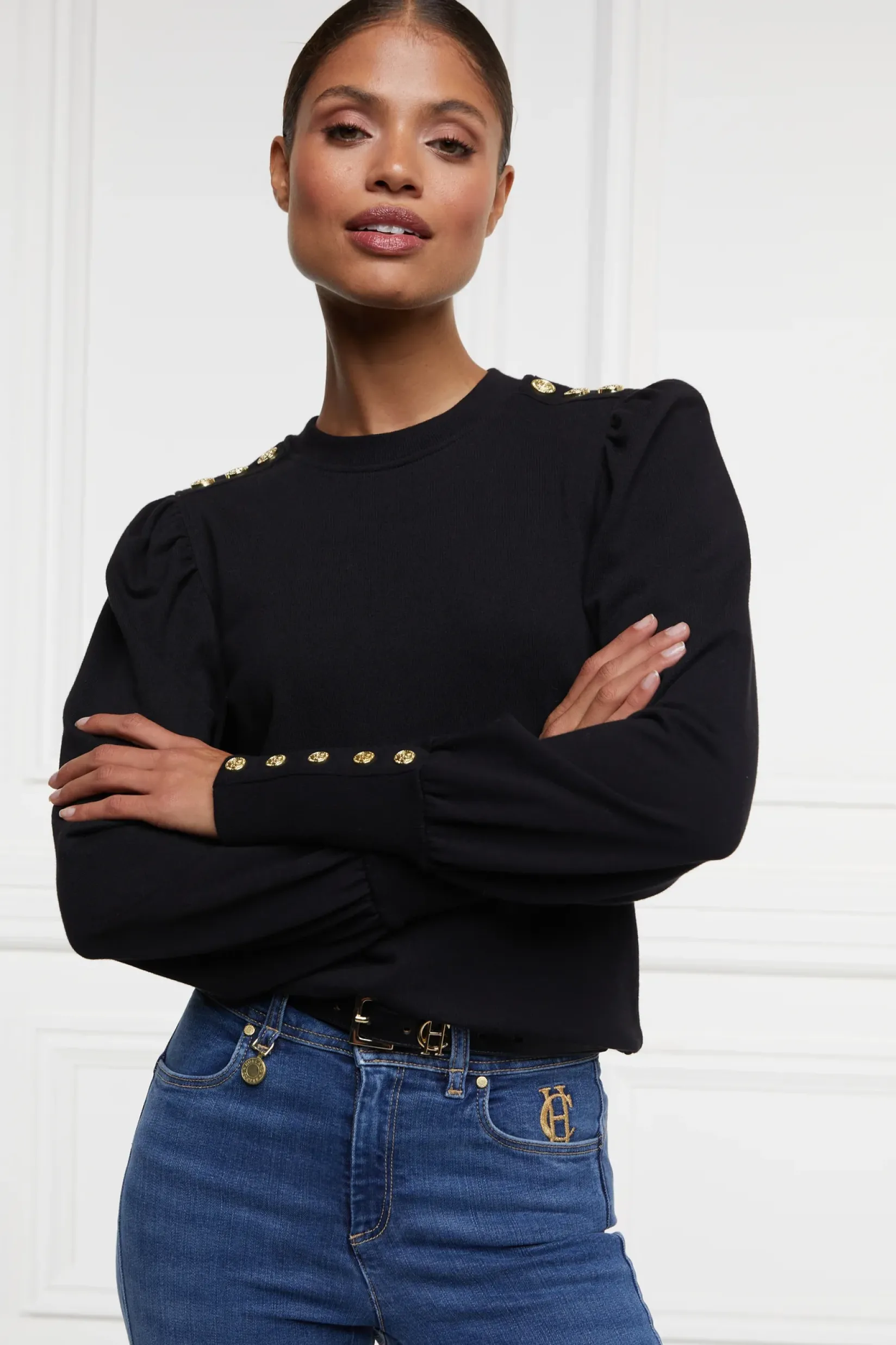 Holland Cooper Casualwear|Sweatshirts-Kelso Crew Black