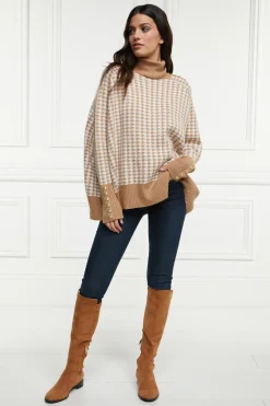 Holland Cooper Knitwear|Bump Friendly Collection-Kingsbury Cape Knit Camel Houndstooth