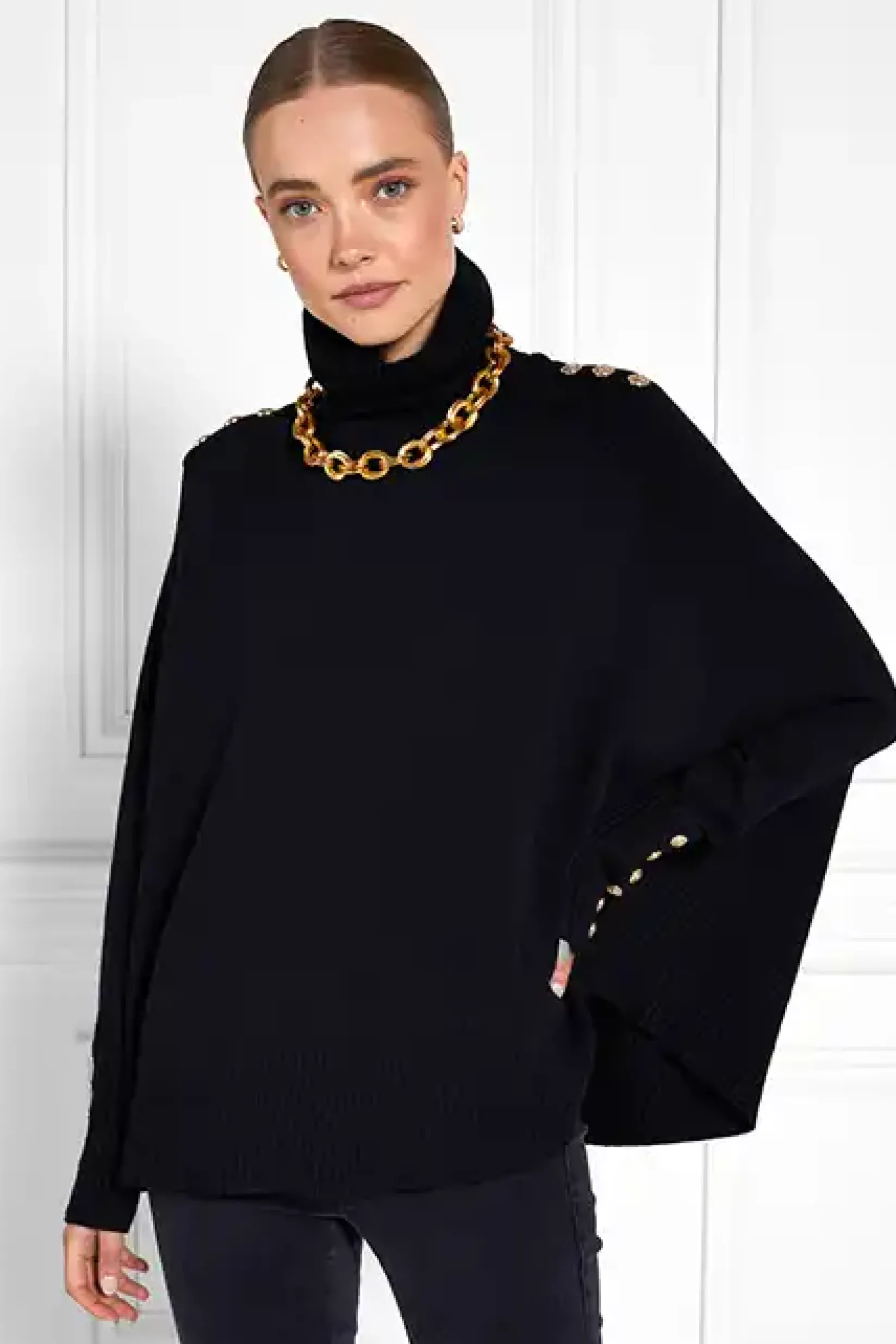 Holland Cooper Knitwear-Kingsbury Cape Knit Black