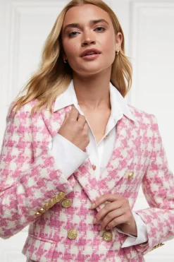 Holland Cooper Gifts For Her|Blazers-Knightsbridge Blazer Pink Large Scale Houndstooth