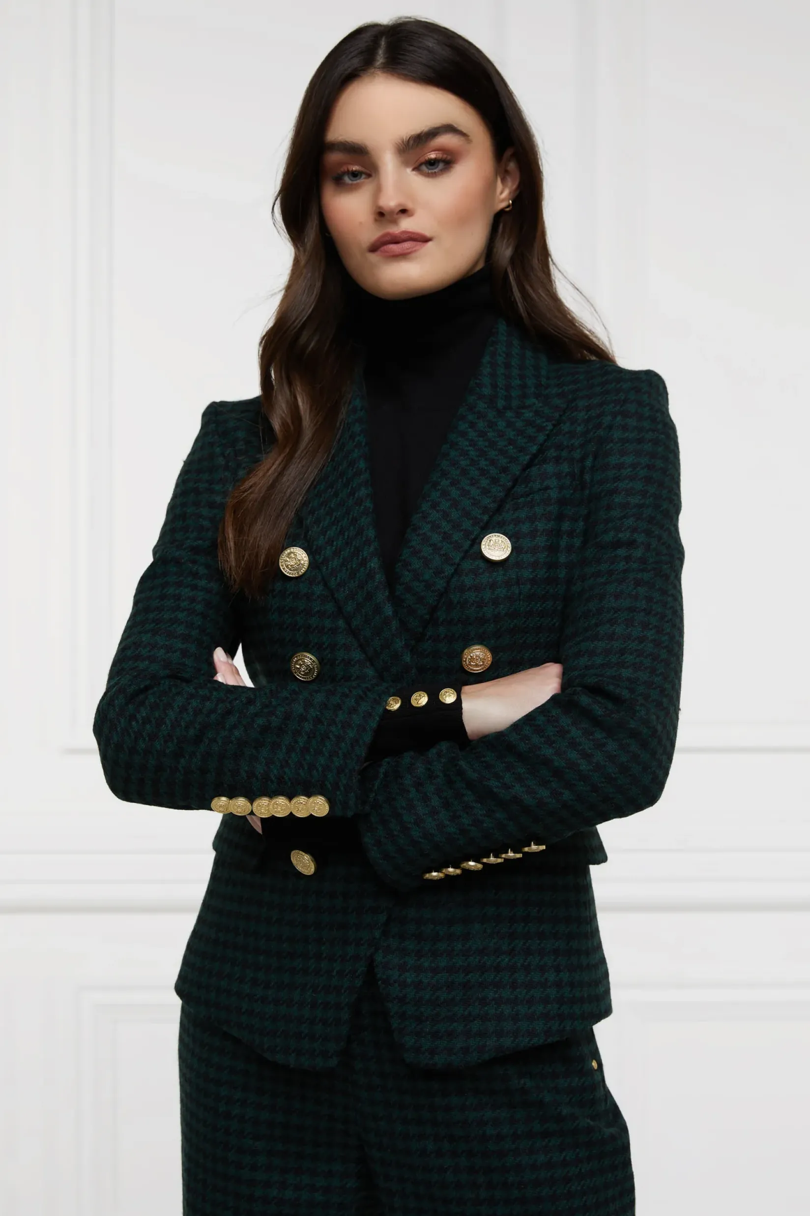 Holland Cooper Blazers|Jackets-Knightsbridge Blazer Emerald Houndstooth