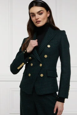 Holland Cooper Blazers|Jackets-Knightsbridge Blazer Emerald Houndstooth