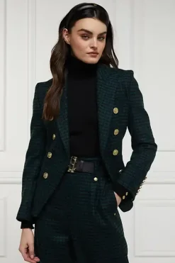 Holland Cooper Blazers|Jackets-Knightsbridge Blazer Emerald Houndstooth