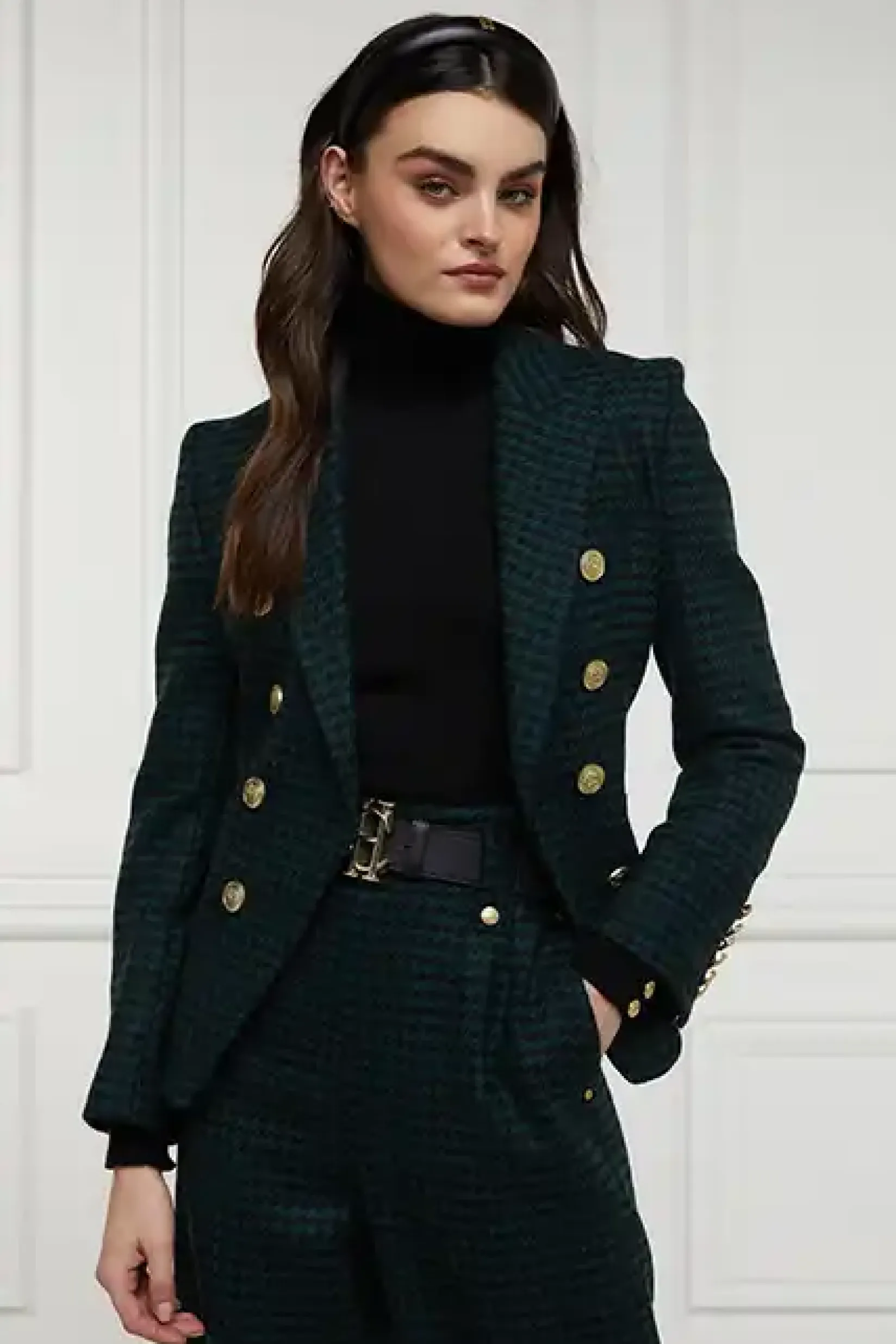 Holland Cooper Blazers|Jackets-Knightsbridge Blazer Emerald Houndstooth