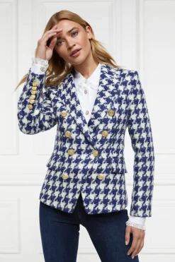 Holland Cooper Blazers|Jackets-Knightsbridge Blazer Large Scale Navy Houndstooth