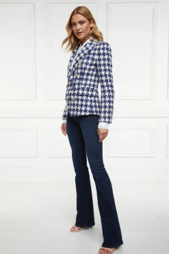 Holland Cooper Blazers|Jackets-Knightsbridge Blazer Large Scale Navy Houndstooth
