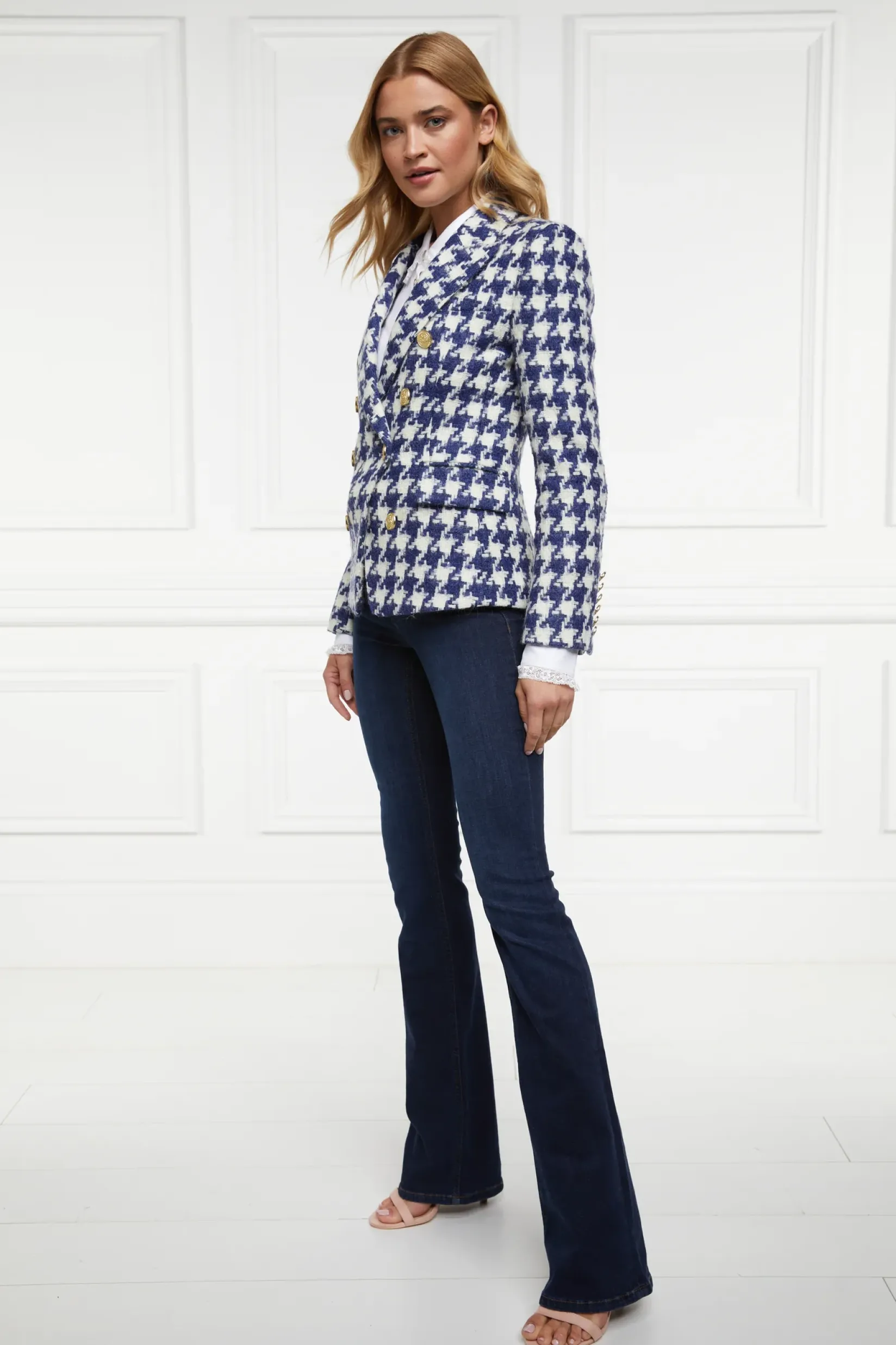 Holland Cooper Blazers|Jackets-Knightsbridge Blazer Large Scale Navy Houndstooth