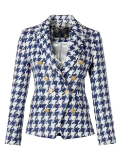 Holland Cooper Blazers|Jackets-Knightsbridge Blazer Large Scale Navy Houndstooth