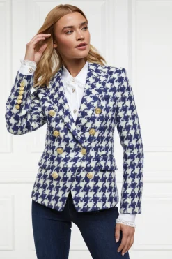 Holland Cooper Blazers|Jackets-Knightsbridge Blazer Large Scale Navy Houndstooth