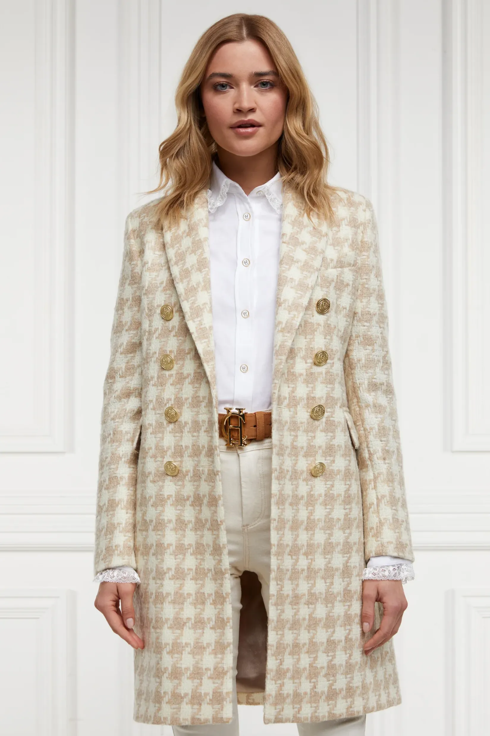 Holland Cooper Coats|In Stock Tailoring-Knightsbridge Coat Camel Houndstooth