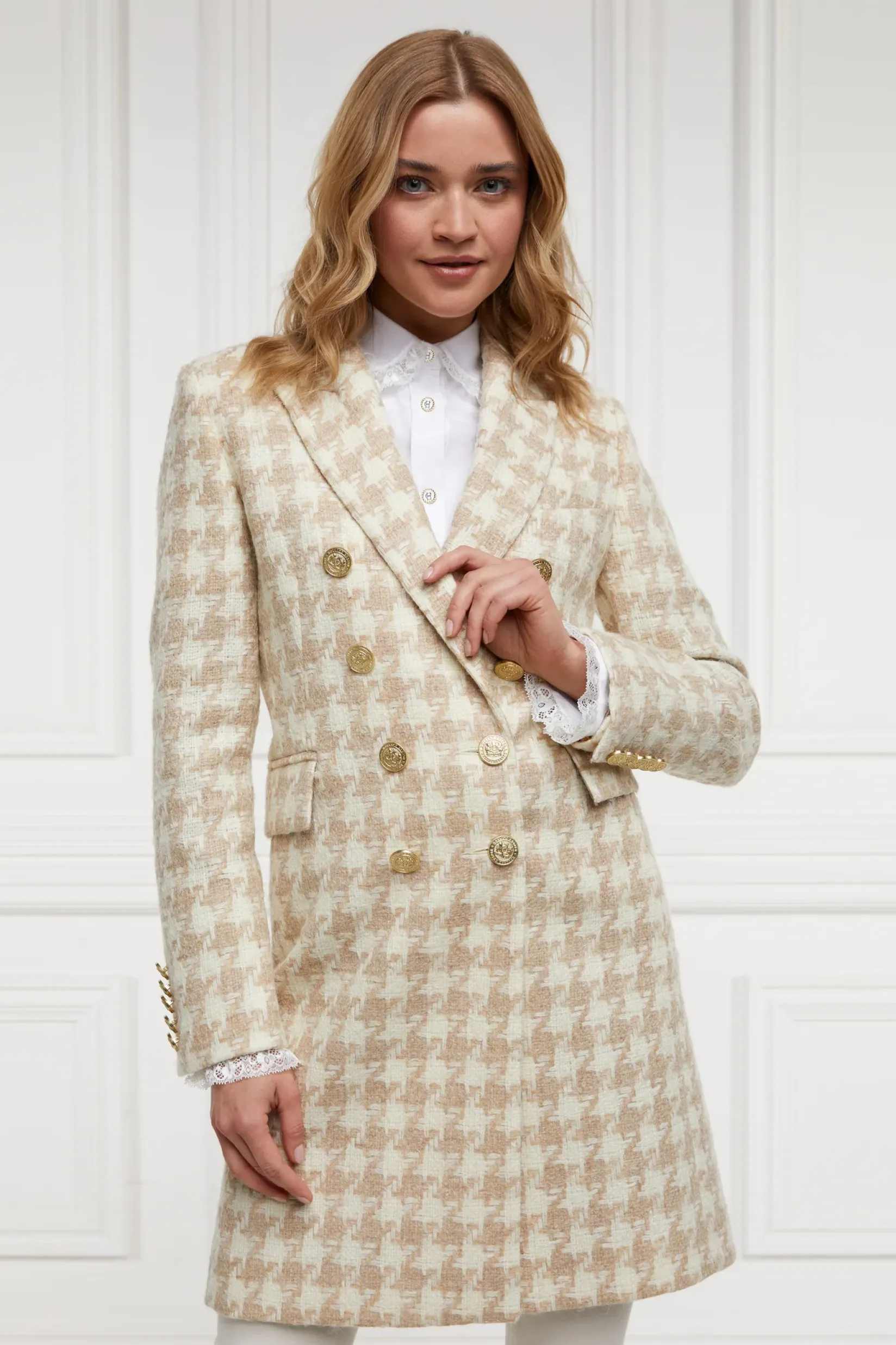Holland Cooper Coats|In Stock Tailoring-Knightsbridge Coat Camel Houndstooth