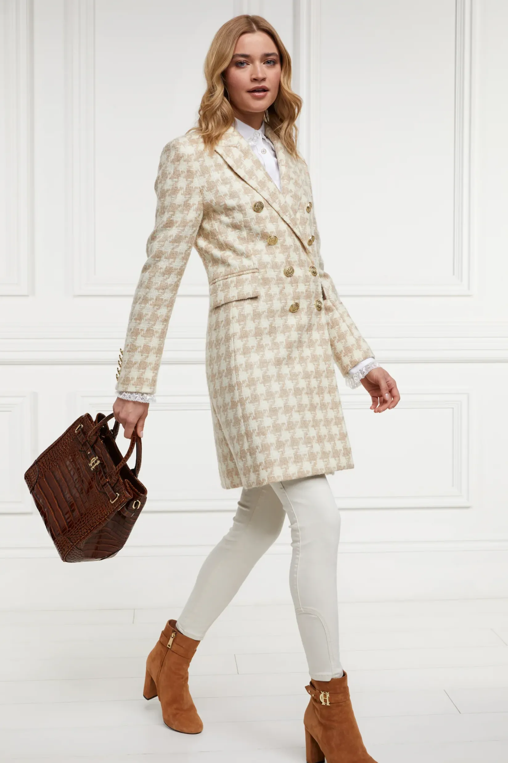 Holland Cooper Coats|In Stock Tailoring-Knightsbridge Coat Camel Houndstooth