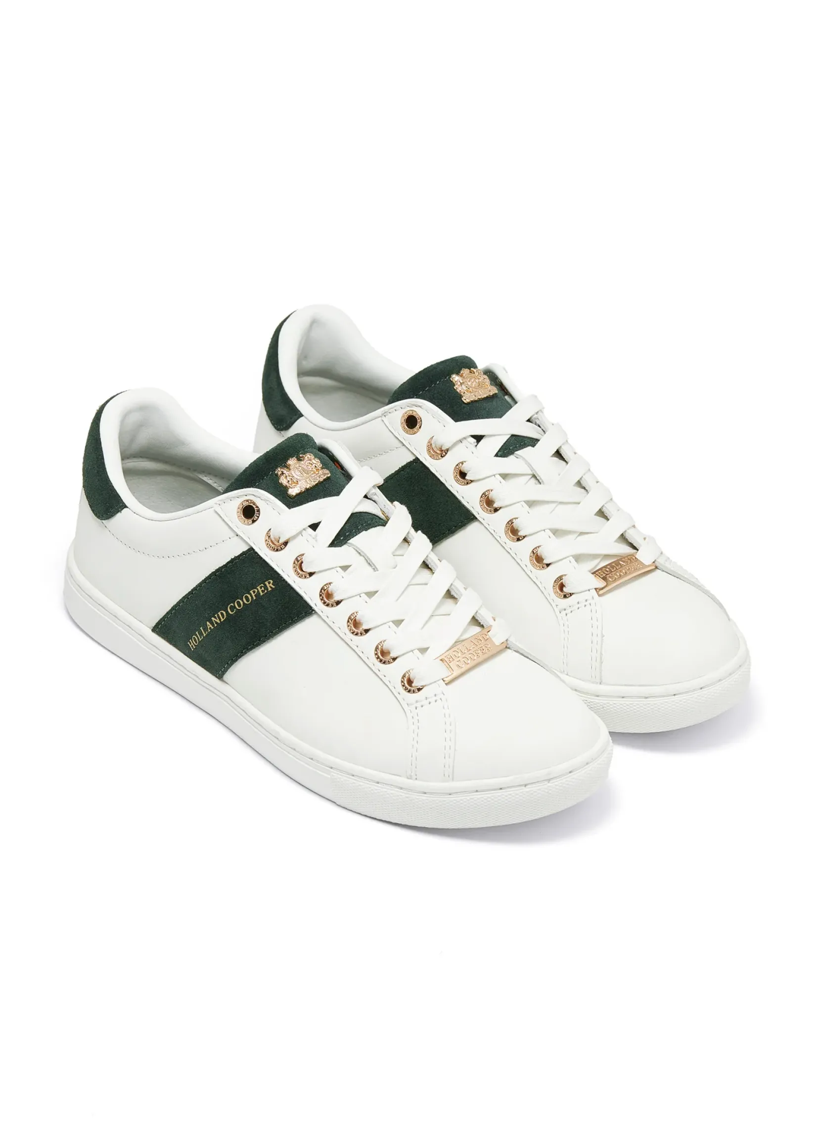 Holland Cooper Trainers|Bestsellers-Knightsbridge Court Trainer White Racing Green