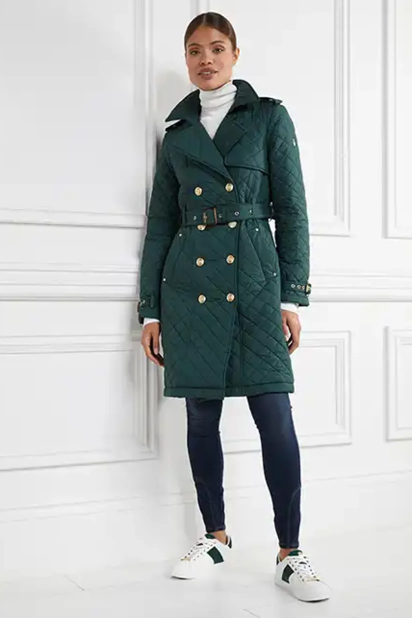 Holland Cooper Trainers|Bestsellers-Knightsbridge Court Trainer White Racing Green