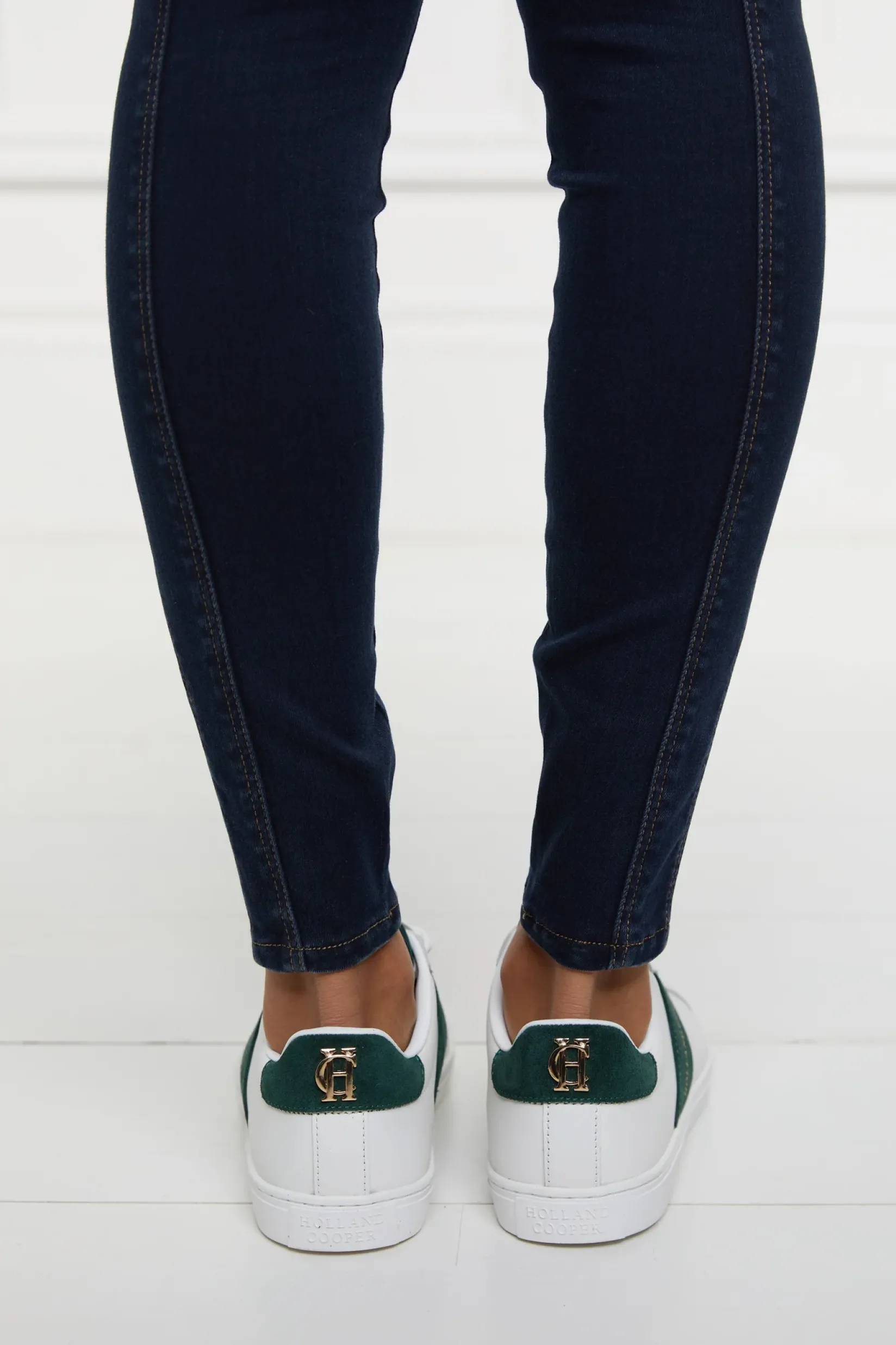Holland Cooper Trainers|Bestsellers-Knightsbridge Court Trainer White Racing Green
