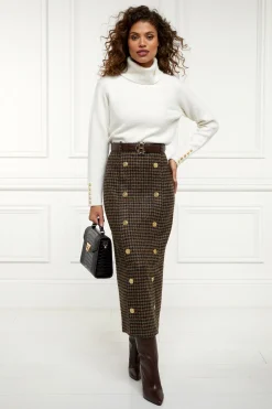 Holland Cooper Shop By Product|Skirts-Knightsbridge Maxi Skirt Chocolate Houndstooth