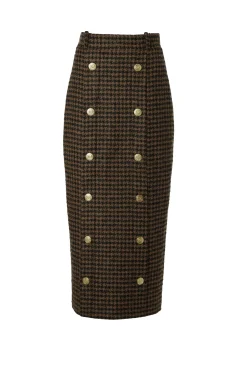 Holland Cooper Shop By Product|Skirts-Knightsbridge Maxi Skirt Chocolate Houndstooth