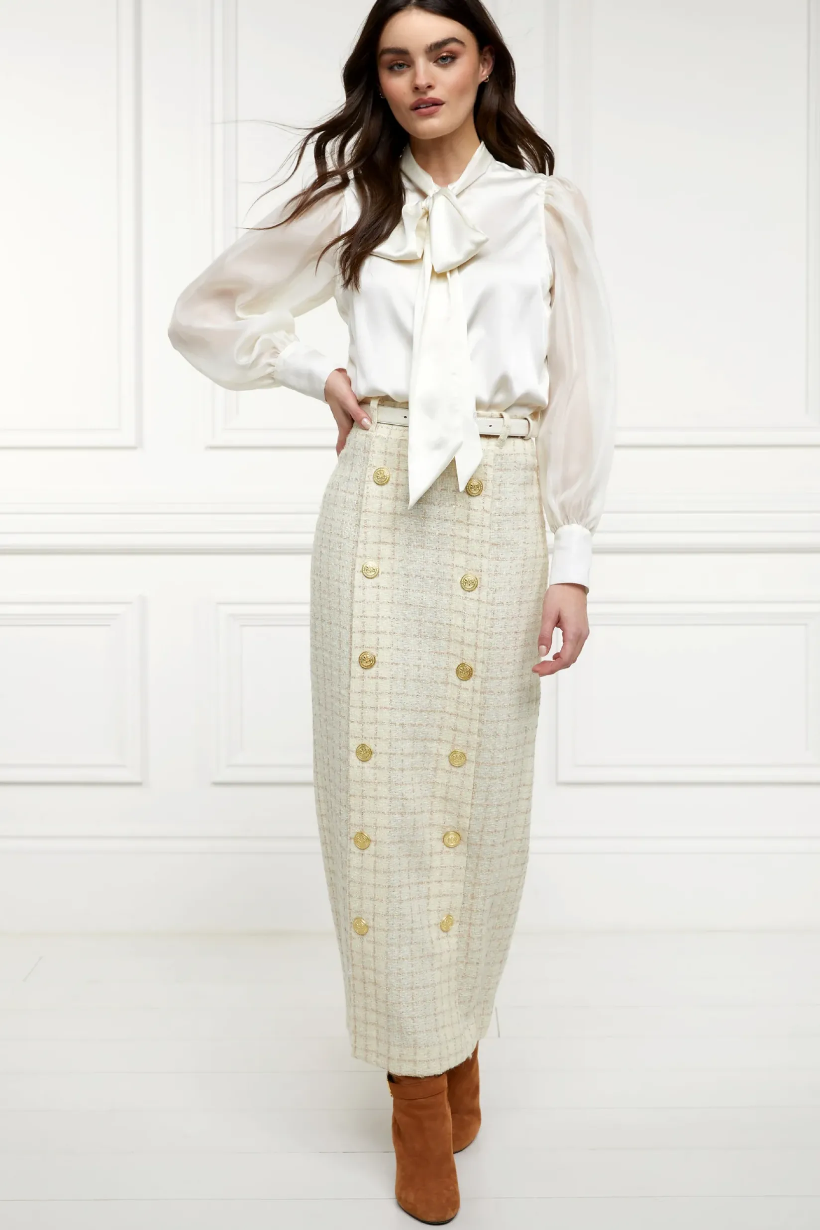 Holland Cooper Skirts|Shop By Product-Knightsbridge Maxi Skirt Ivory Sparkle Tweed