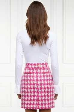 Holland Cooper Gifts For Her|Skirts-Knightsbridge Skirt Hot Pink Large Scale Houndstooth