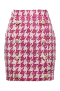 Holland Cooper Gifts For Her|Skirts-Knightsbridge Skirt Hot Pink Large Scale Houndstooth