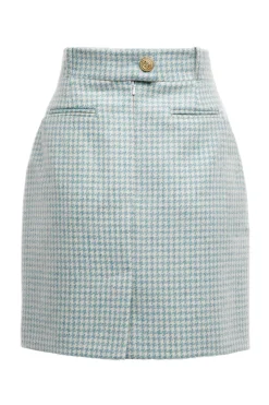 Holland Cooper Skirts|In Stock Tailoring-Knightsbridge Skirt Teal Houndstooth