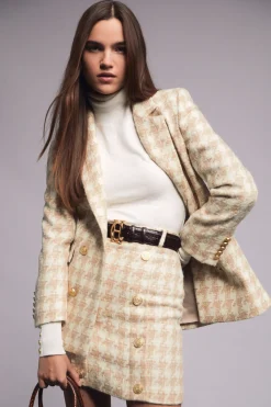 Holland Cooper Skirts|In Stock Tailoring-Knightsbridge Skirt Camel Houndstooth
