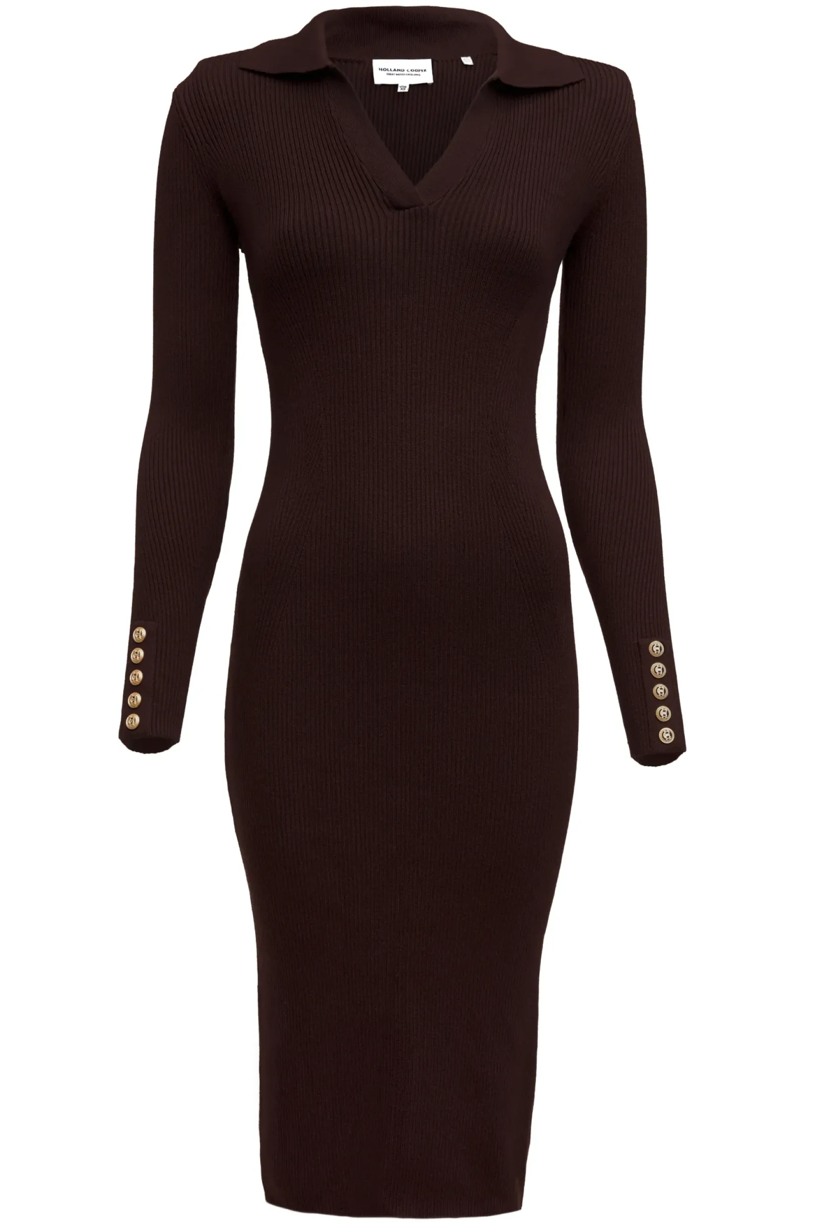 Holland Cooper Gifts For Her|Knitwear-Knitted Shirt Dress Chocolate