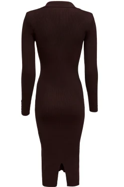 Holland Cooper Gifts For Her|Knitwear-Knitted Shirt Dress Chocolate