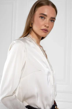 Holland Cooper Shirts & Blouses|Back In Stock-Lace V-Neck Blouse Oyster