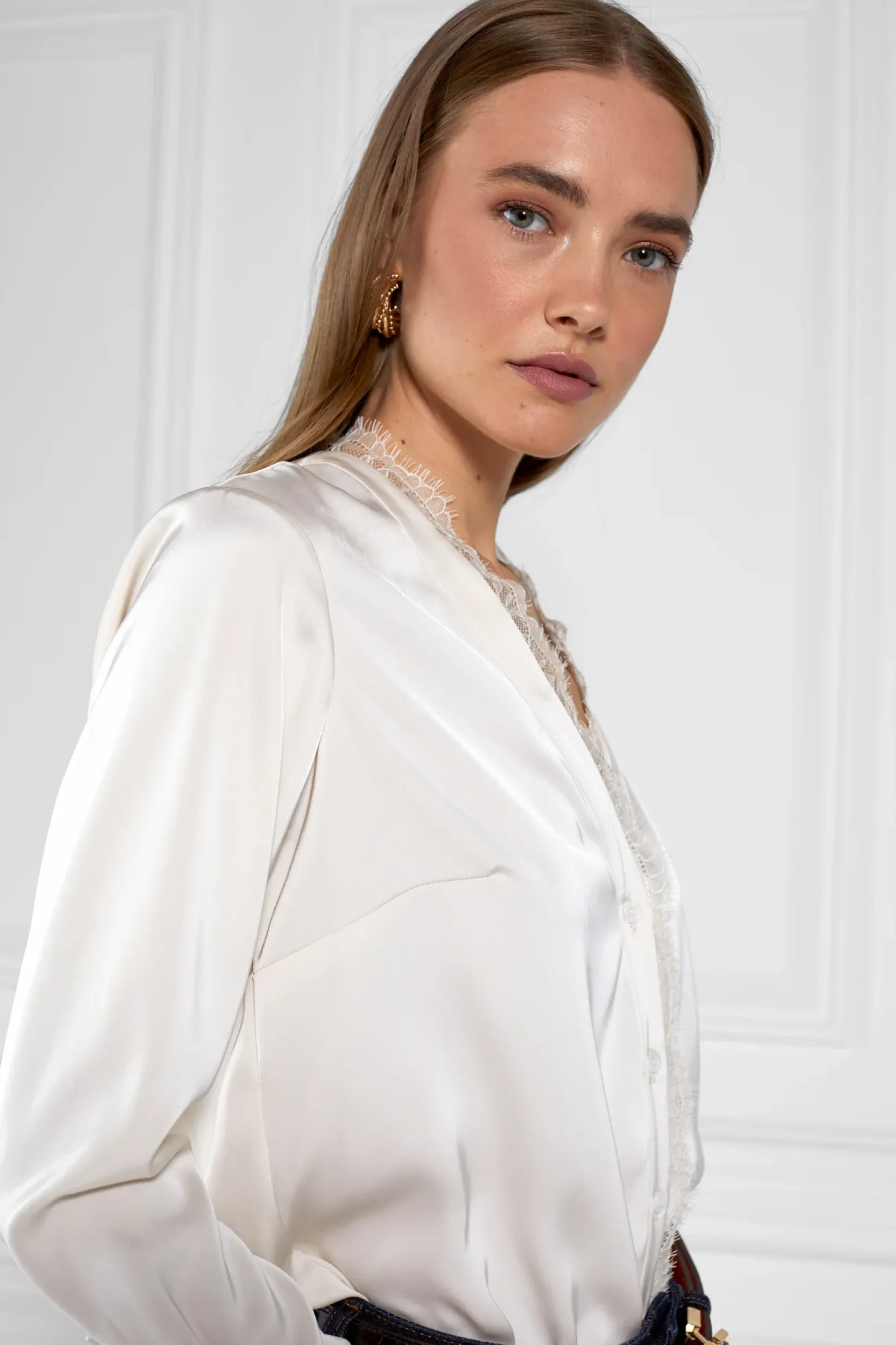 Holland Cooper Shirts & Blouses|Back In Stock-Lace V-Neck Blouse Oyster