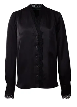 Holland Cooper Shirts & Blouses|The Date Night Edit-Lace V-Neck Blouse Black Satin