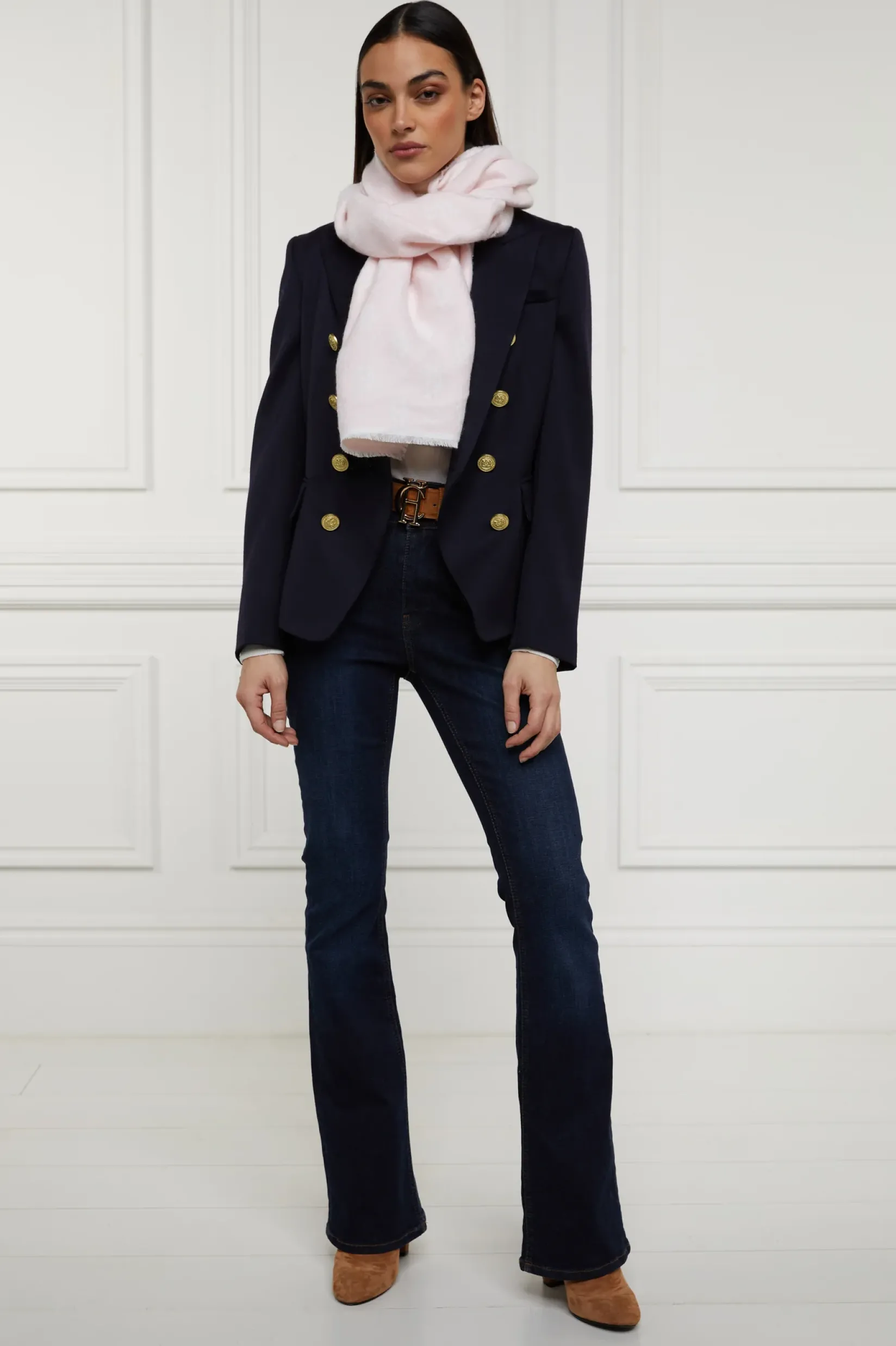 Holland Cooper The Perfect Gesture|Accessories-Lightweight Monogram Scarf Cream Soft Pink