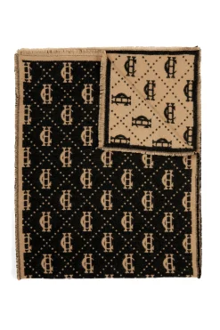 Holland Cooper Scarves|Scarves-Lightweight Monogram Scarf Tan Black