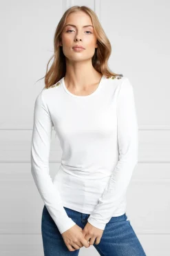 Holland Cooper Tees|Tops-Long Sleeve Crew Neck Tee White