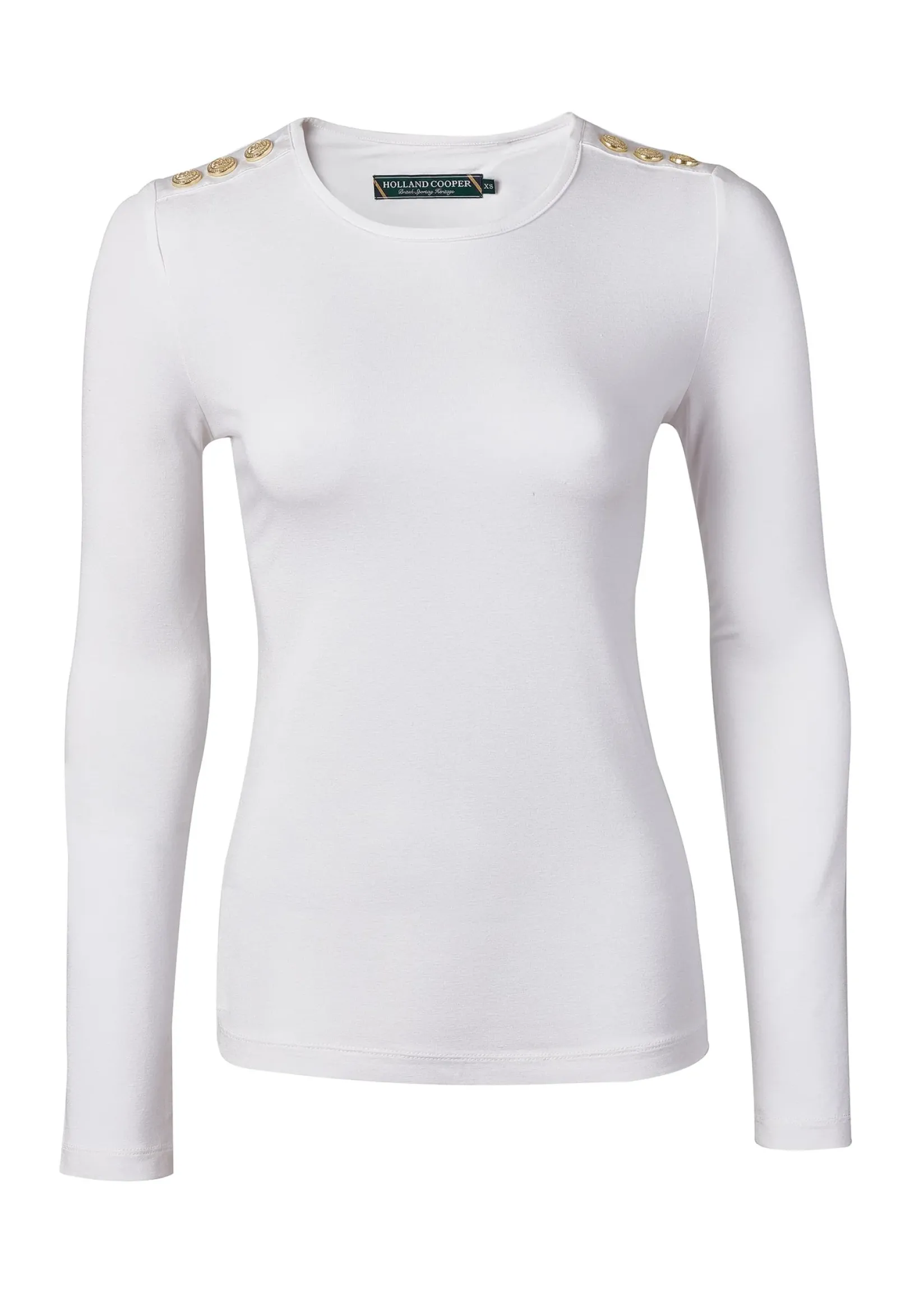 Holland Cooper Tees|Tops-Long Sleeve Crew Neck Tee White