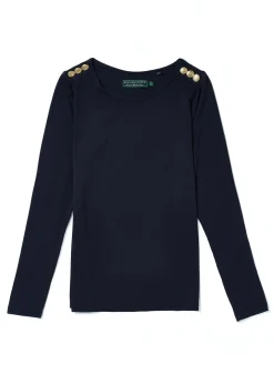 Holland Cooper Tees|Tops-Long Sleeve Crew Neck Tee Ink Navy