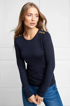 Holland Cooper Tees|Tops-Long Sleeve Crew Neck Tee Ink Navy