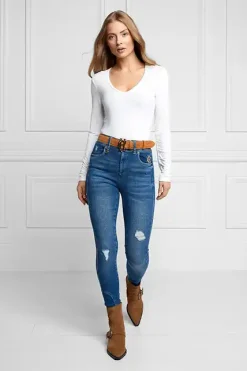 Holland Cooper Tees|Tops-Long Sleeve V-Neck Tee White