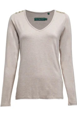 Holland Cooper Tees|Tops-Long Sleeve V-Neck Tee Oatmeal