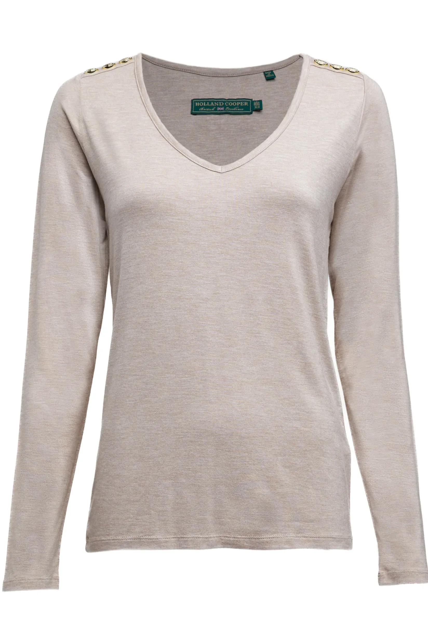 Holland Cooper Tees|Tops-Long Sleeve V-Neck Tee Oatmeal