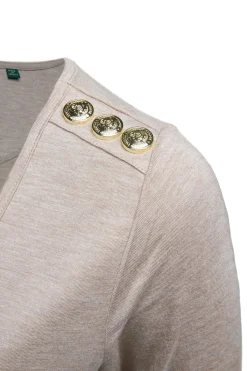 Holland Cooper Tees|Tops-Long Sleeve V-Neck Tee Oatmeal